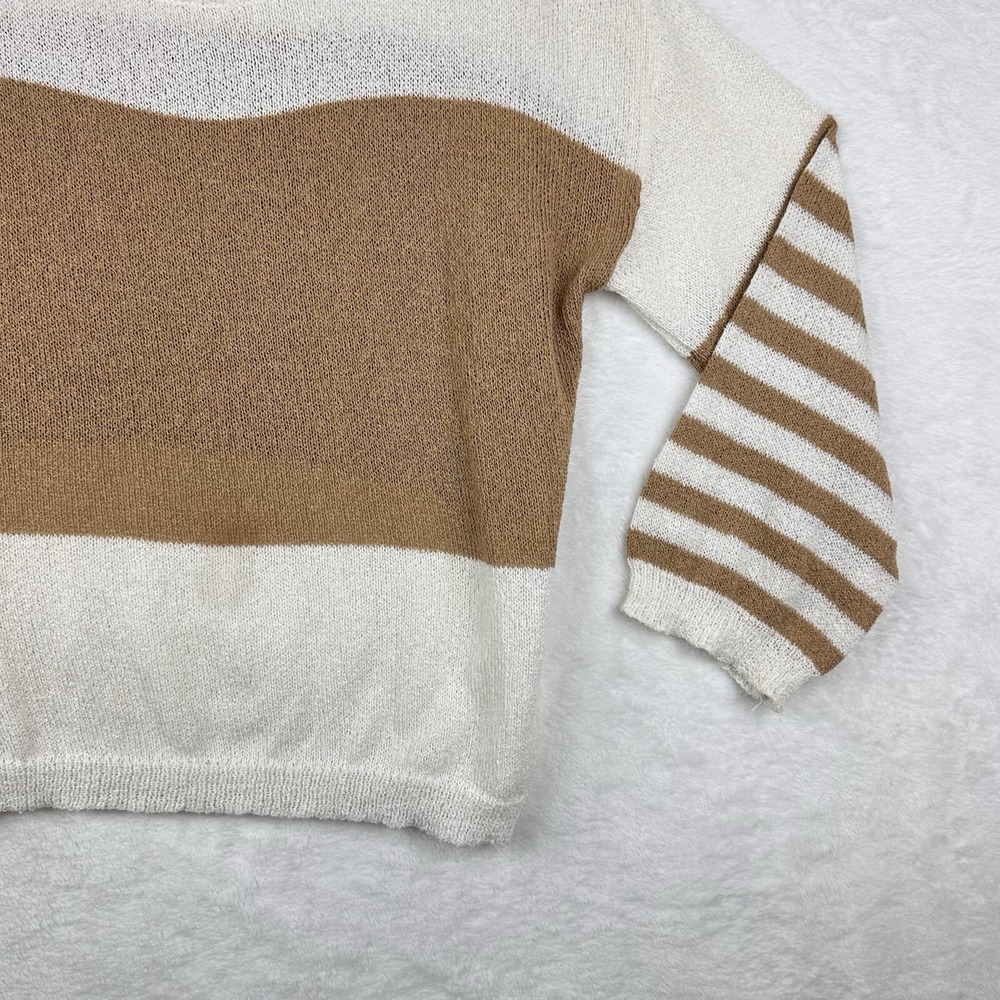 Vestique Sweater‎ Womens Small White Tan Lightweight Long Sleeve Striped Top EUC - Picture 3 of 13